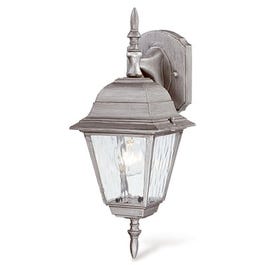 Wall Light Fixture, Outdoor, Antique Silver & Clear Glass, 100-Watt, 6 x 15.75-In.
