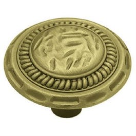 Cabinet Knob, Sundial Round, Antique Brass, 1-3/8-In.